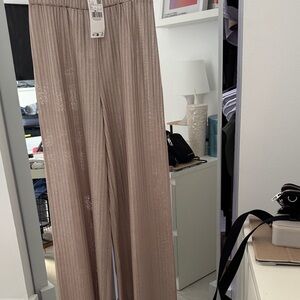 Elegant shiny Beige Pleated Pants